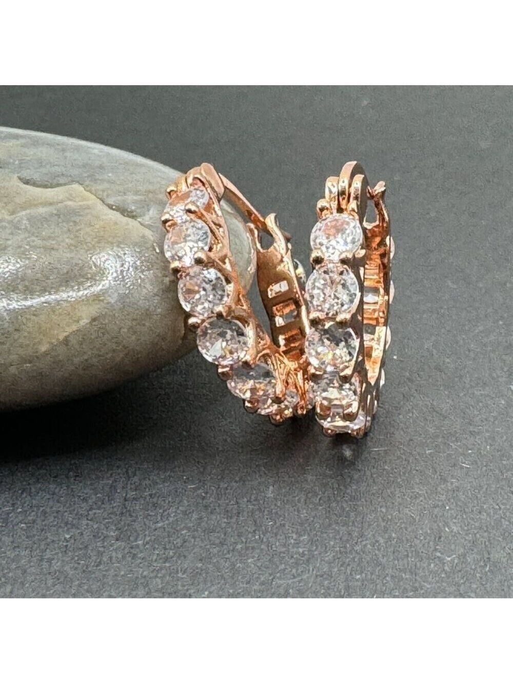 Huggie Hoop MAJOR BLING Earrings #1421 gold tone clear stone - Picture 7 of 10